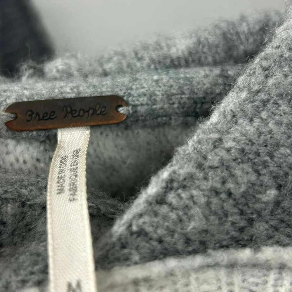 Free People Women's Medium Wool Blend Significant Other Hooded Sweater Gray/Tan - Picture 3 of 16